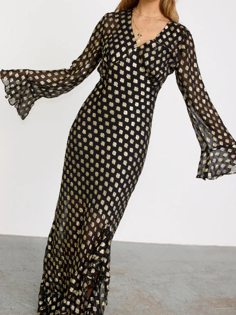 Black and Gold V-Neck Maxi Dress